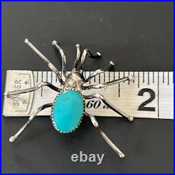VTG Navajo Native American Sterling Silver Turquoise Inlay Spider Brooch, RARE
