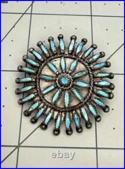 VTG Old Pawn Native American Turquoise Needle Point Sterling Silver Brooch Rare