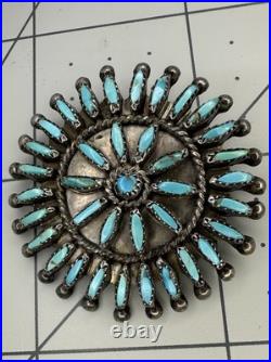 VTG Old Pawn Native American Turquoise Needle Point Sterling Silver Brooch Rare