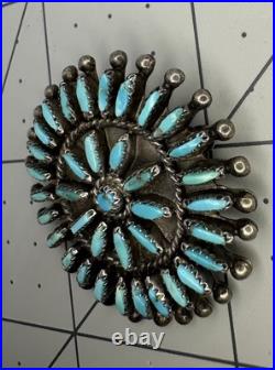VTG Old Pawn Native American Turquoise Needle Point Sterling Silver Brooch Rare