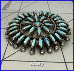 VTG Old Pawn Native American Turquoise Needle Point Sterling Silver Brooch Rare
