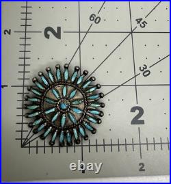 VTG Old Pawn Native American Turquoise Needle Point Sterling Silver Brooch Rare