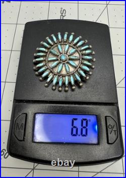 VTG Old Pawn Native American Turquoise Needle Point Sterling Silver Brooch Rare