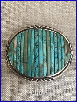 VTG Pete Sierra Sterling Silver Belt Buckle Channel Inlay Turquoise RARE Signed