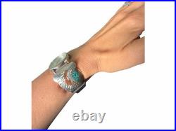VTG RARE Native American Signed TIC Watch Band Cuff Chief Thunderbird Turquoise