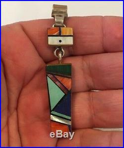 VTG RARE Navajo Marilyn Yazzie Silver Pendant With Spiny Oyster Turquoise Coral
