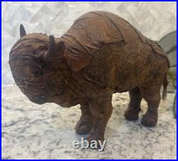 VTG Rare Native American Buffalo Tobacco Leaf Figurine Man Cave Cigar Bar Art
