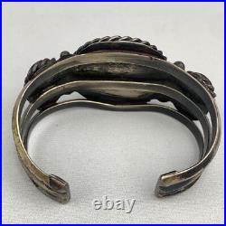 VTG Rare Native American Navajo Turquoise Silver Cuff Bracelet Coral Opal