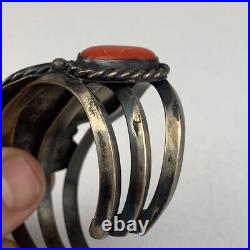 VTG Rare Native American Navajo Turquoise Silver Cuff Bracelet Coral Opal