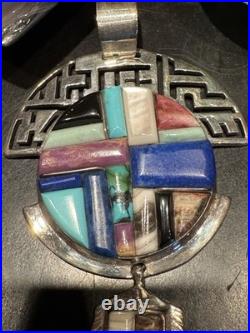 Very Rare Alvin Yellowhorse Raised Cobblestone Inlay 5 1/4long Feather Pendant