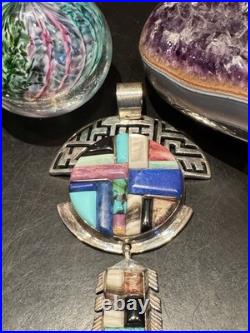 Very Rare Alvin Yellowhorse Raised Cobblestone Inlay 5 1/4long Feather Pendant