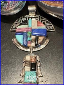Very Rare Alvin Yellowhorse Raised Cobblestone Inlay 5 1/4long Feather Pendant