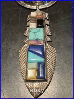 Very Rare Alvin Yellowhorse Raised Cobblestone Inlay 5 1/4long Feather Pendant
