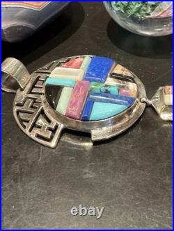Very Rare Alvin Yellowhorse Raised Cobblestone Inlay 5 1/4long Feather Pendant
