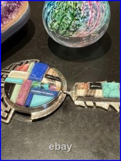 Very Rare Alvin Yellowhorse Raised Cobblestone Inlay 5 1/4long Feather Pendant