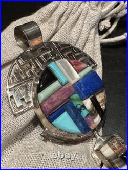 Very Rare Alvin Yellowhorse Raised Cobblestone Inlay 5 1/4long Feather Pendant