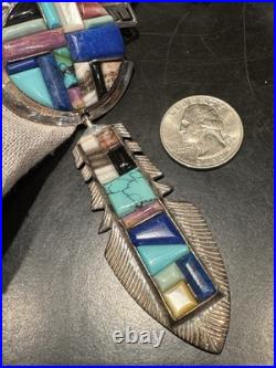 Very Rare Alvin Yellowhorse Raised Cobblestone Inlay 5 1/4long Feather Pendant