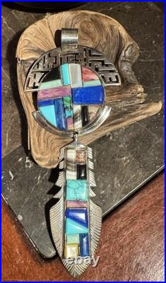 Very Rare Alvin Yellowhorse Raised Cobblestone Inlay 5 1/4long Feather Pendant