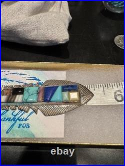 Very Rare Alvin Yellowhorse Raised Cobblestone Inlay 5 1/4long Feather Pendant