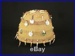 Very Rare Chehalis Indian Hat Basket with beads & shells, Native American c1915