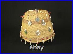 Very Rare Chehalis Indian Hat Basket with beads & shells, Native American c1915