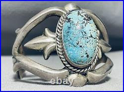 Very Rare Domed Bisbee Turquoise Vintage Navajo Sterling Silver Bracelet