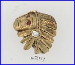 Very Rare Heavy 14k Gold & Ruby Signed Johnny Blue Jay Hopi Indian Chief Ring