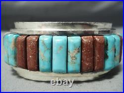 Very Rare Heavy Vintage Navajo #8 Turquoise Inlay Sterling Silver Bracelet
