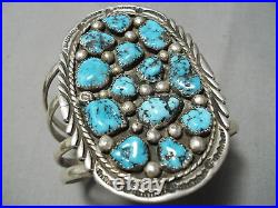 Very Rare Huge Vintage Navajo Old Morenci Turquoise Sterling Silver Bracelet Old