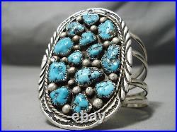 Very Rare Huge Vintage Navajo Old Morenci Turquoise Sterling Silver Bracelet Old