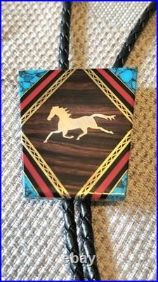 Very Rare! Native American Bolo Tie David Yellowhorse Turquoise & Silver Horse