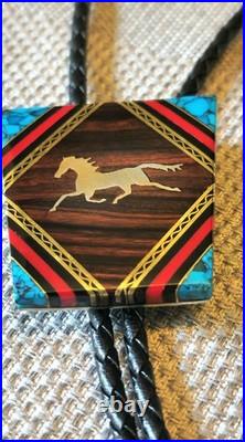 Very Rare! Native American Bolo Tie David Yellowhorse Turquoise & Silver Horse