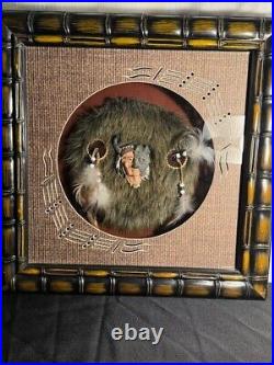 Very Rare Native American Folk Art Chief/wolf Shadowbox Wood/glass