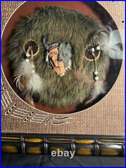 Very Rare Native American Folk Art Chief/wolf Shadowbox Wood/glass