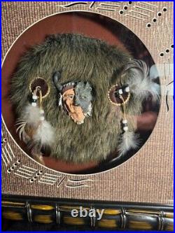 Very Rare Native American Folk Art Chief/wolf Shadowbox Wood/glass