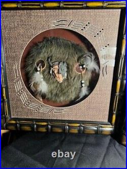 Very Rare Native American Folk Art Chief/wolf Shadowbox Wood/glass