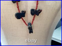 Very Rare Native American Indian Peterson Jaun Onyx Coral Bear Necklace Nr