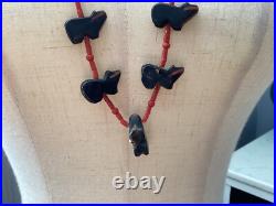 Very Rare Native American Indian Peterson Jaun Onyx Coral Bear Necklace Nr