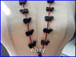 Very Rare Native American Indian Peterson Jaun Onyx Coral Bear Necklace Nr