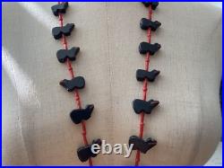 Very Rare Native American Indian Peterson Jaun Onyx Coral Bear Necklace Nr