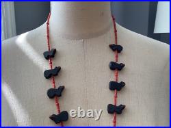 Very Rare Native American Indian Peterson Jaun Onyx Coral Bear Necklace Nr