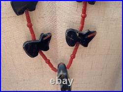 Very Rare Native American Indian Peterson Jaun Onyx Coral Bear Necklace Nr
