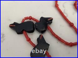 Very Rare Native American Indian Peterson Jaun Onyx Coral Bear Necklace Nr
