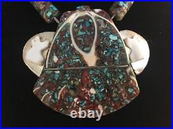 Very Rare Native American Indian Sterling, Shell Multi Color Turquoise Necklace
