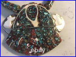 Very Rare Native American Indian Sterling, Shell Multi Color Turquoise Necklace