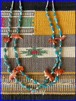 Very Rare Santa Domingo Spiny Oyster Fetish Heishi Necklace With Bisby Turquoise