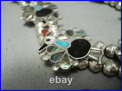 Very Rare Turkey Vintage Zuni Turquoise Sterling Silver Squash Blossom Necklace