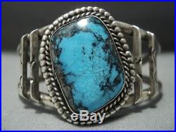 Very Rare Vintage Navajo Blue Diamond Turquoise Sterling Silver Bracelet