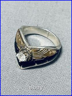 Very Rare Vintage Navajo Gold Sterling Silver Onyx Inlay Ring