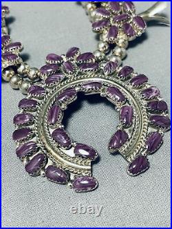Very Rare Vintage Navajo Purple Shell Sterling Silver Squash Blossom Necklace